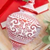 10" White Red Matte Metallic Finial Ornament