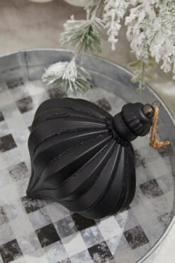 7” Black Glitter Onion Finial Ornament