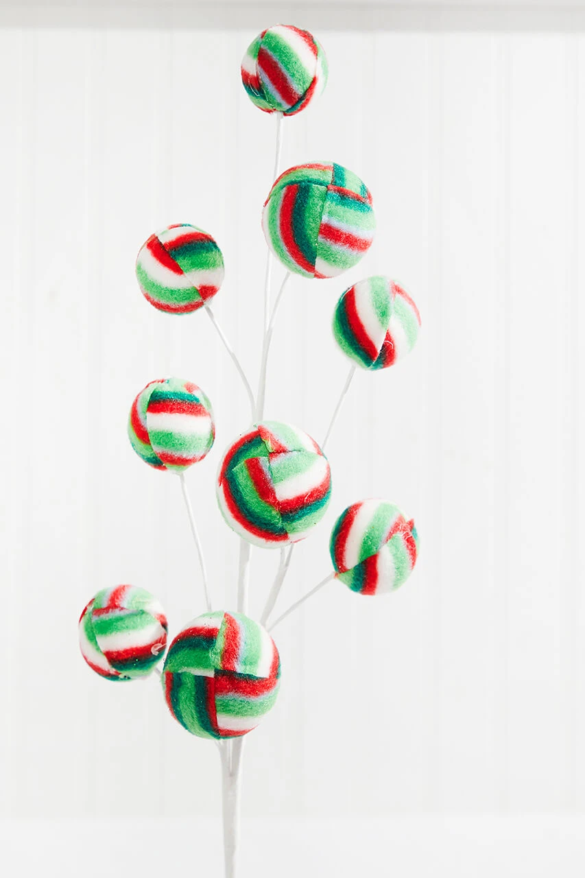 25β Stripe Ball Ornament Spray - Red/Green/White - Image 2