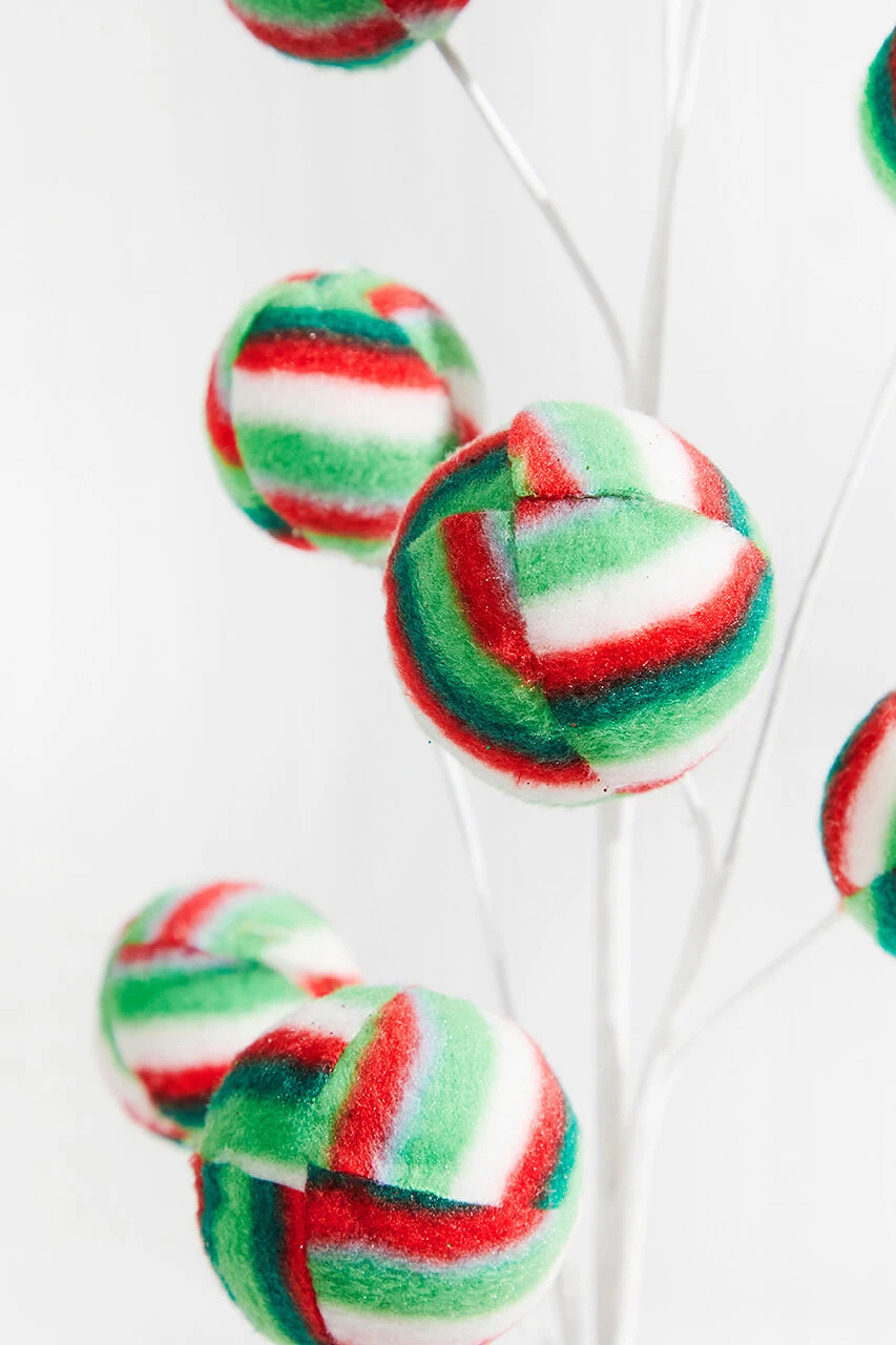 25β Stripe Ball Ornament Spray - Red/Green/White - Image 3