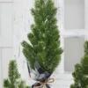 Flocked Pine Tree With Plaid Fabric - Large