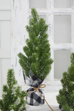Flocked Pine Tree With Plaid Fabric - Large