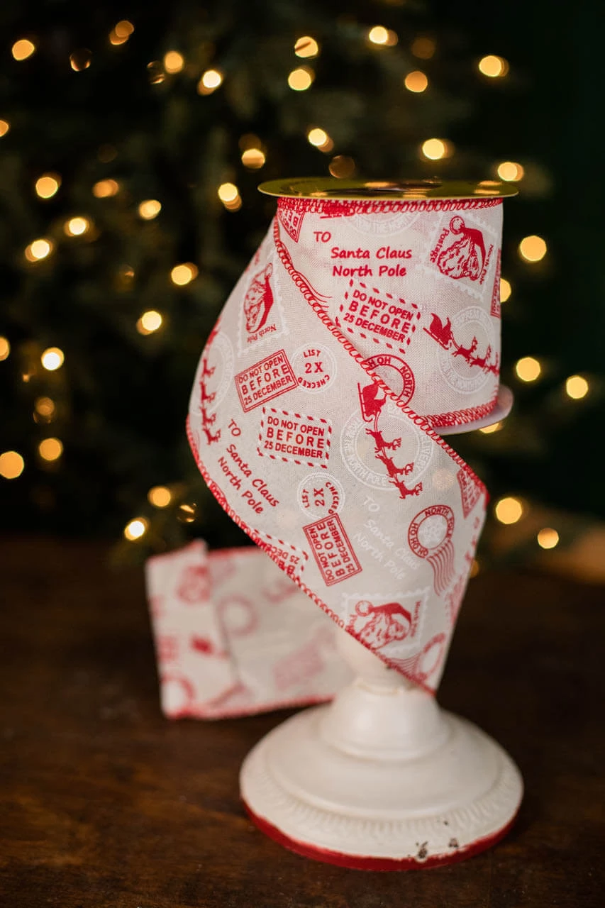 4" X 10 Yard North Pole Postage Ribbon