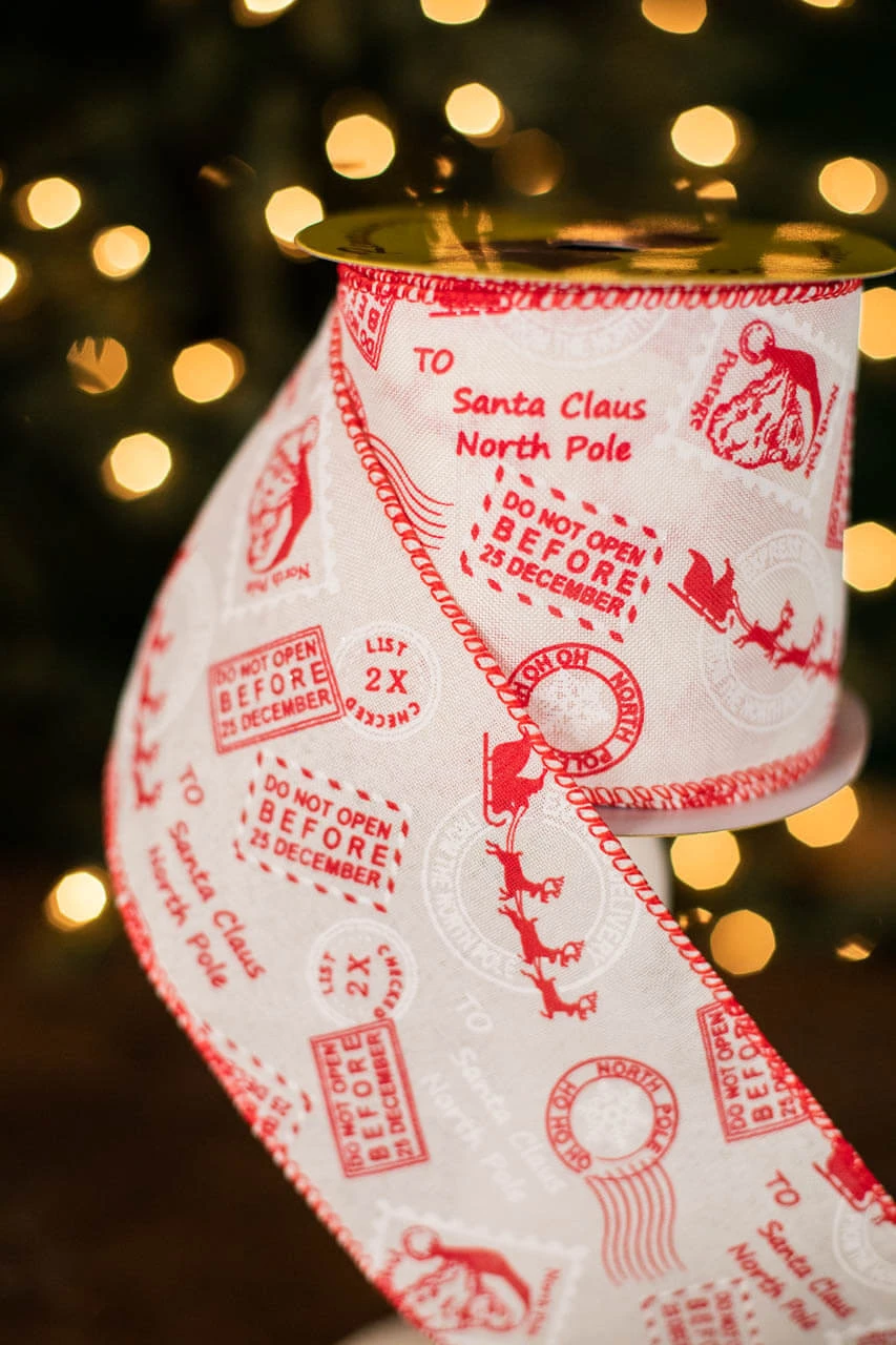 4" X 10 Yard North Pole Postage Ribbon - Image 2