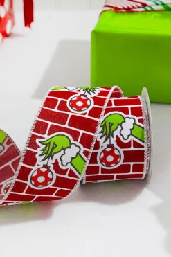 2.5” X 10 Yard Green Monster Hand With Ornament Christmas Ribbon