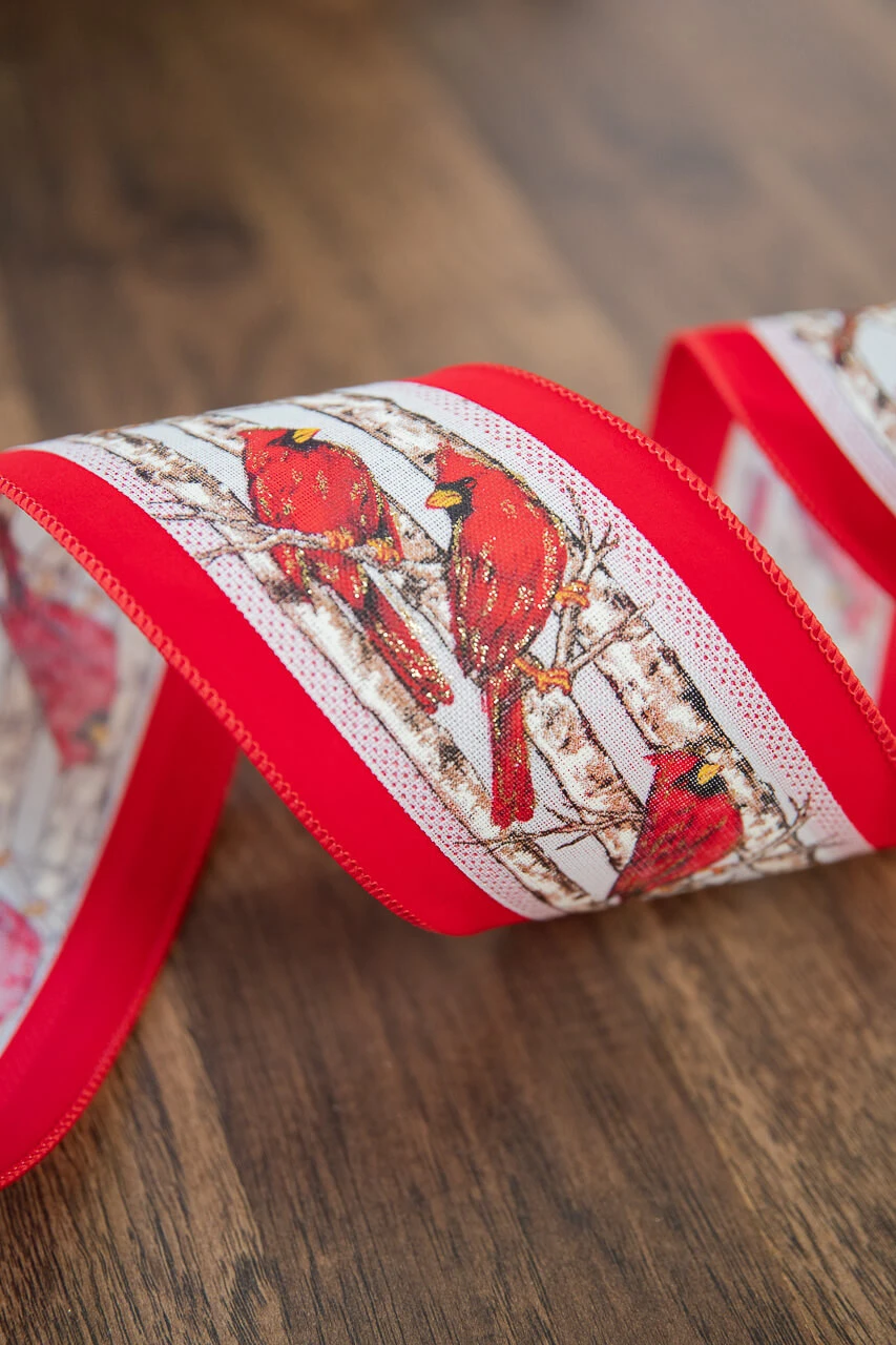 4β X 10 Yard Cardinals Birch Velvet Wired Ribbon - Image 2
