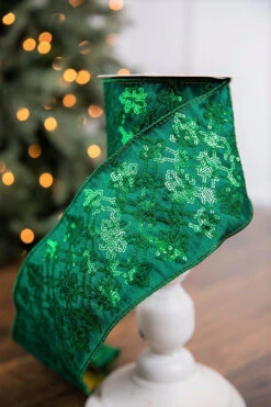 4" X 5 Yard Sequin Snowflake Dupion Ribbon