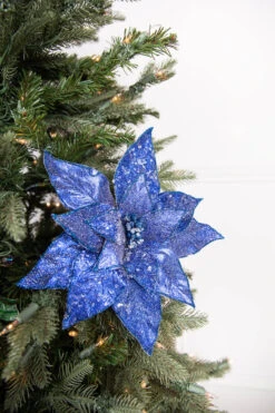 24” Glitter Iced Poinsettia Stem - Midnight Blue