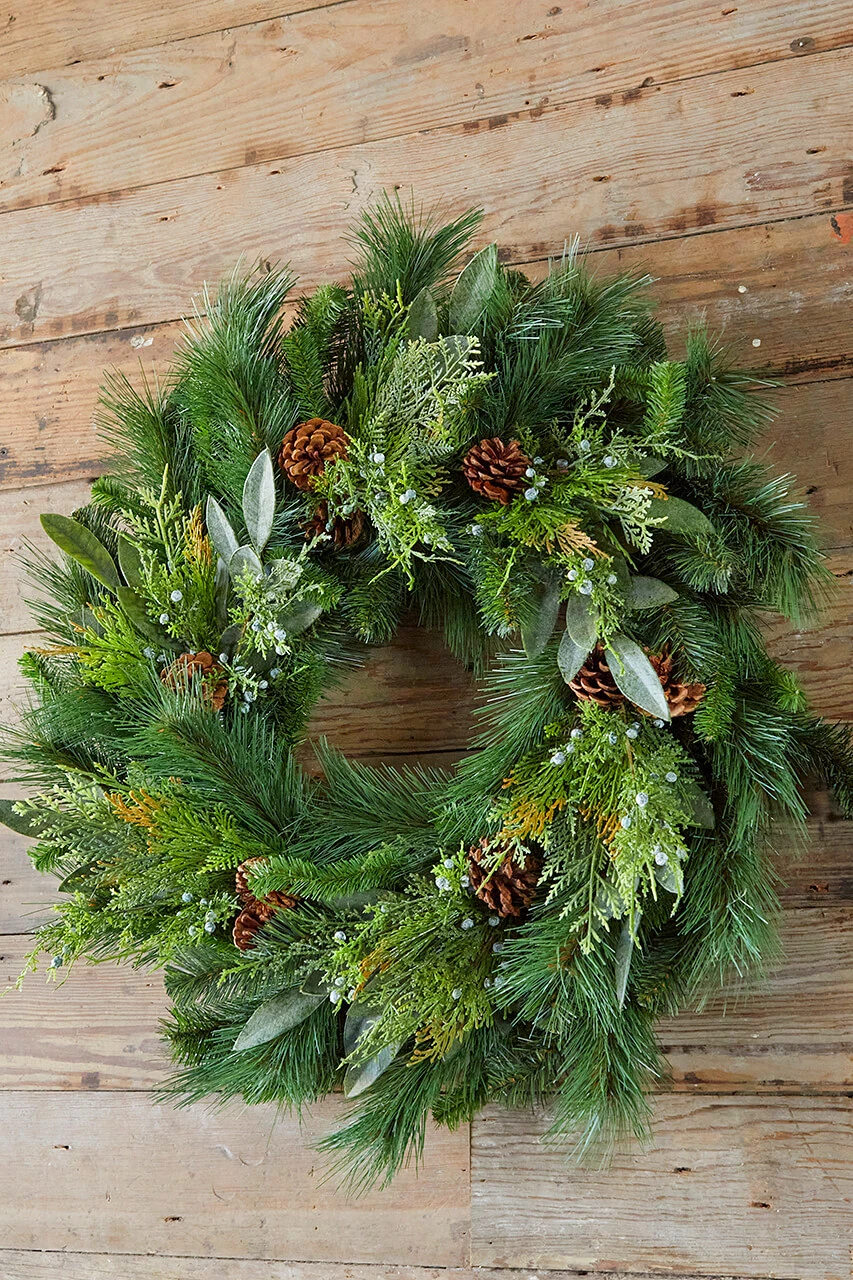 30" Juniper/Cedar Mix Pine/Bayleaf And Pinecone Wreath - Image 2