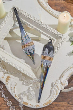 10" Glass Iridescent Jewel Finial Ornament