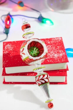 11" Red And White Glass Reflector Traditional Finial Ornament