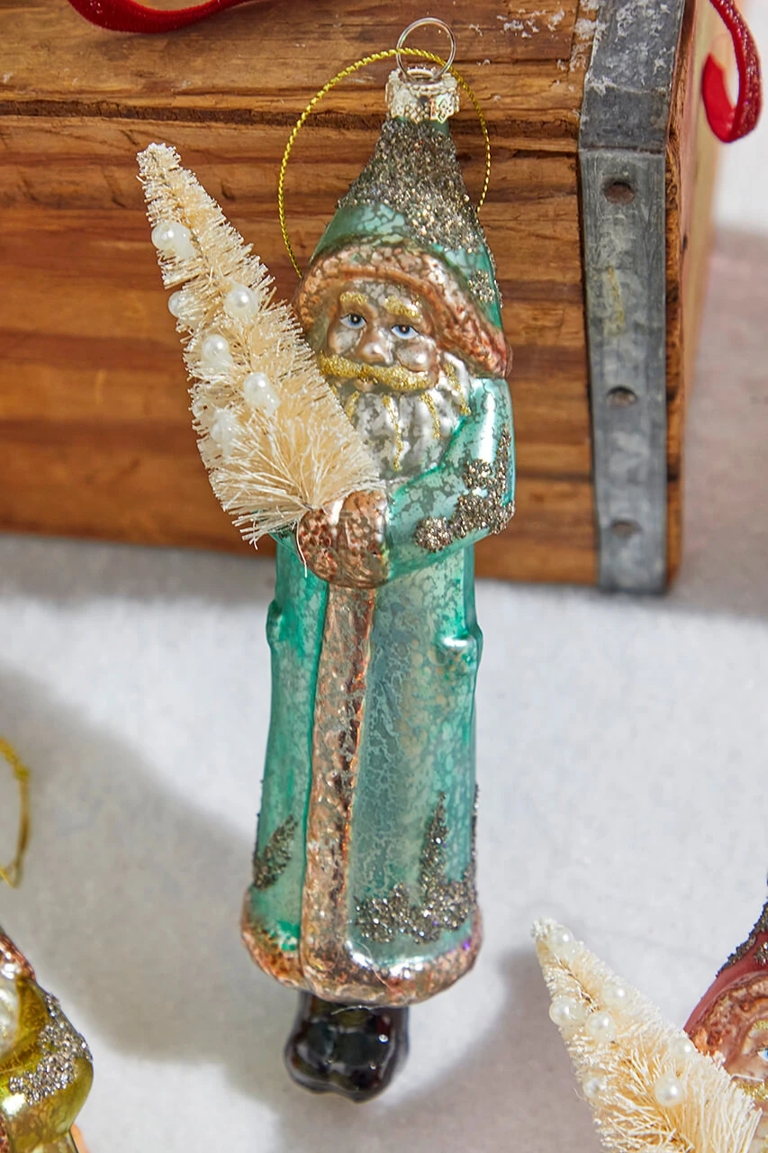 8" Mercury Glass Vintage Santa With Tree Ornament - Image 2
