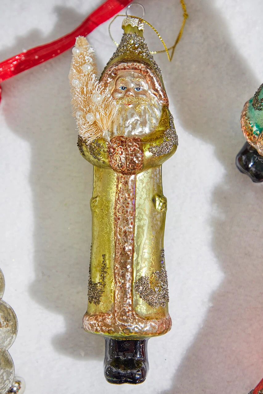 8" Mercury Glass Vintage Santa With Tree Ornament - Image 3