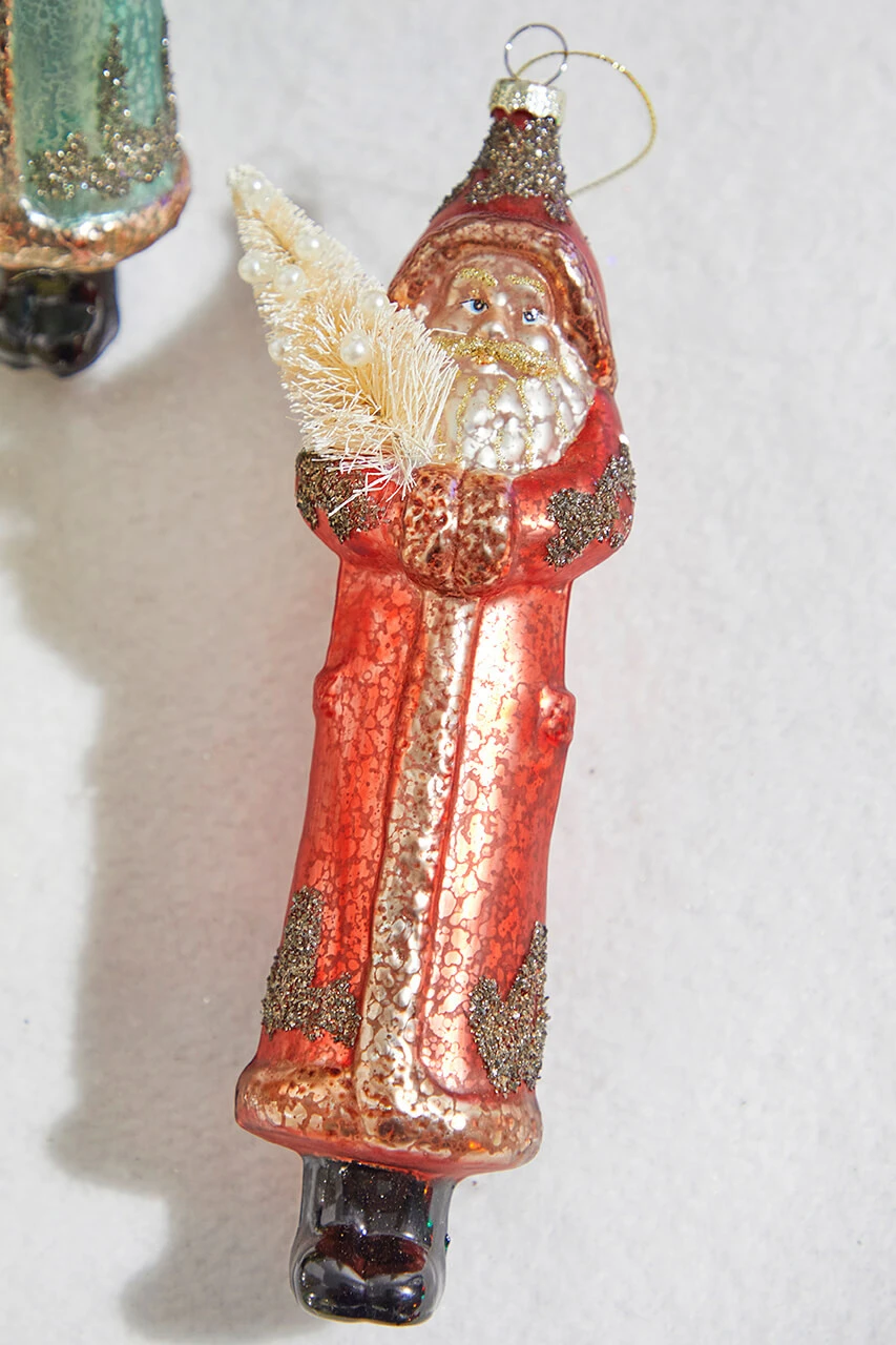 8" Mercury Glass Vintage Santa With Tree Ornament - Image 4