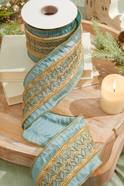 4" X 5 Yard Metallic Gold Trim Dupion Ribbon