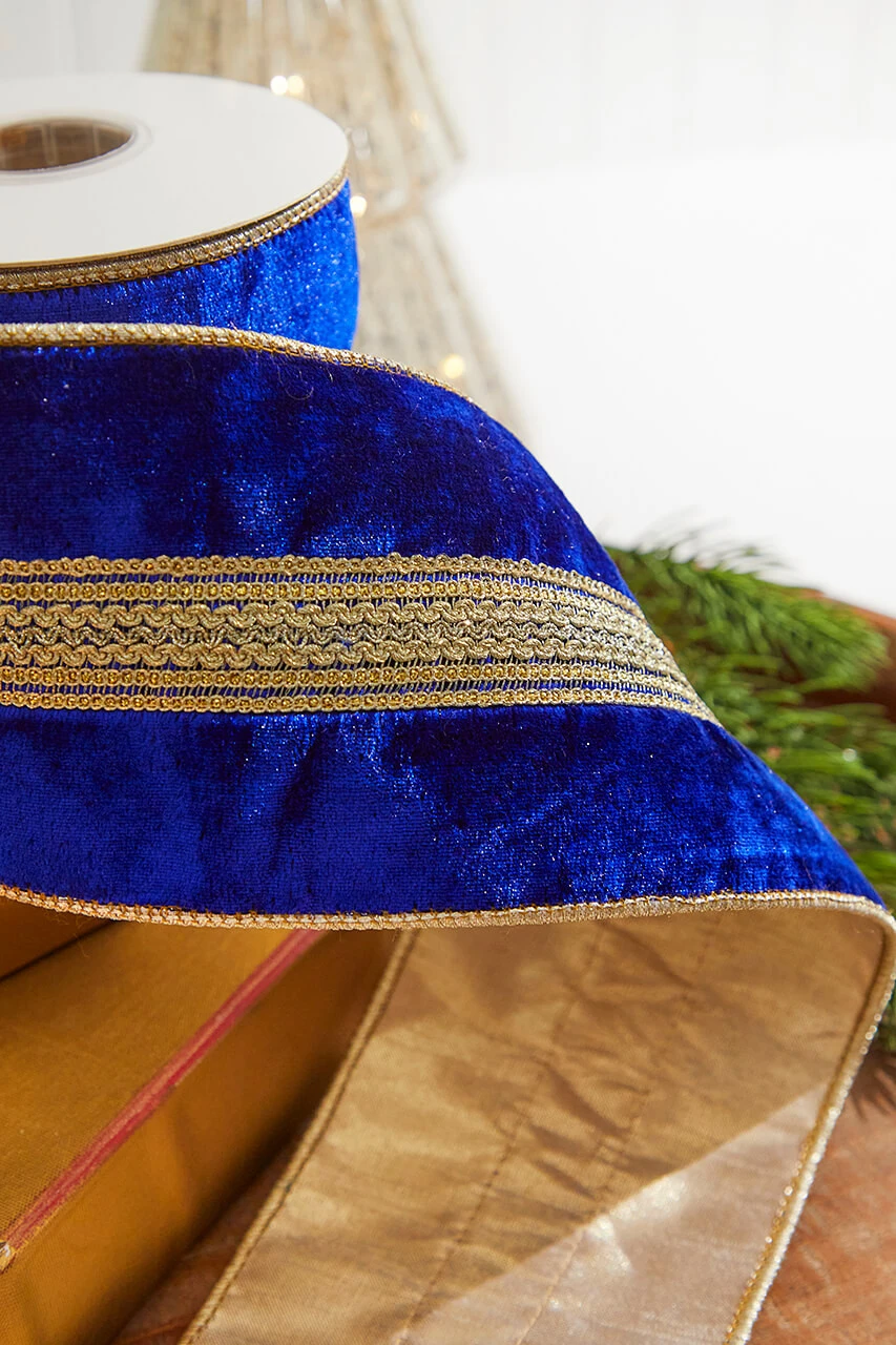 4" X 5 Yard Gold Braid Trim Velvet Gold Back Ribbon - Image 2