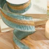 2.5” X 5 Yard Scalloped Braid Dupion Ribbon - Aqua/Gold
