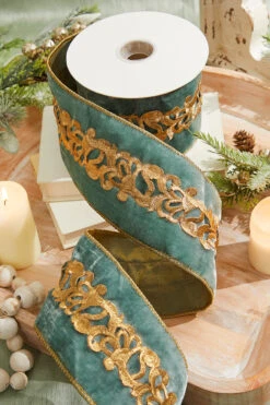 4” X 5 Aqua Velvet Embellished Ribbon