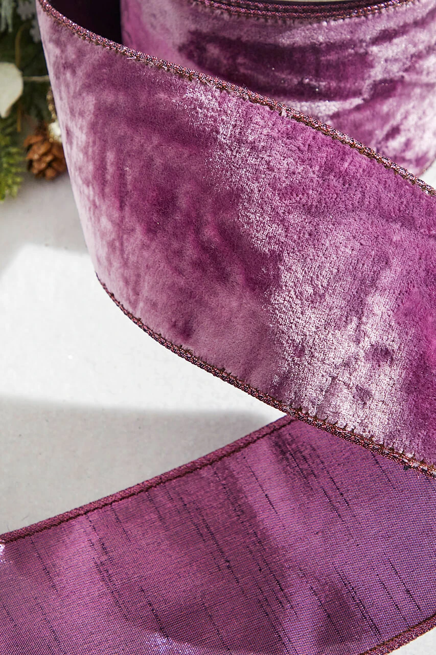 4β X 10 Yard Lavender Crown Velvet Metallic Back Ribbon - Image 2