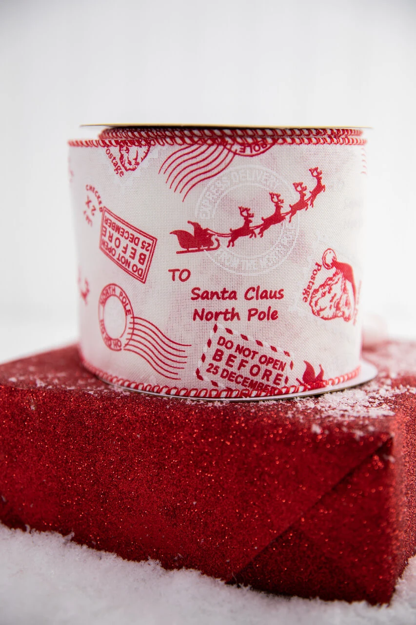 4" X 10 Yard North Pole Postage Ribbon - Image 3