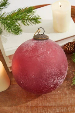6" Frosted Ruby Glass Ornament