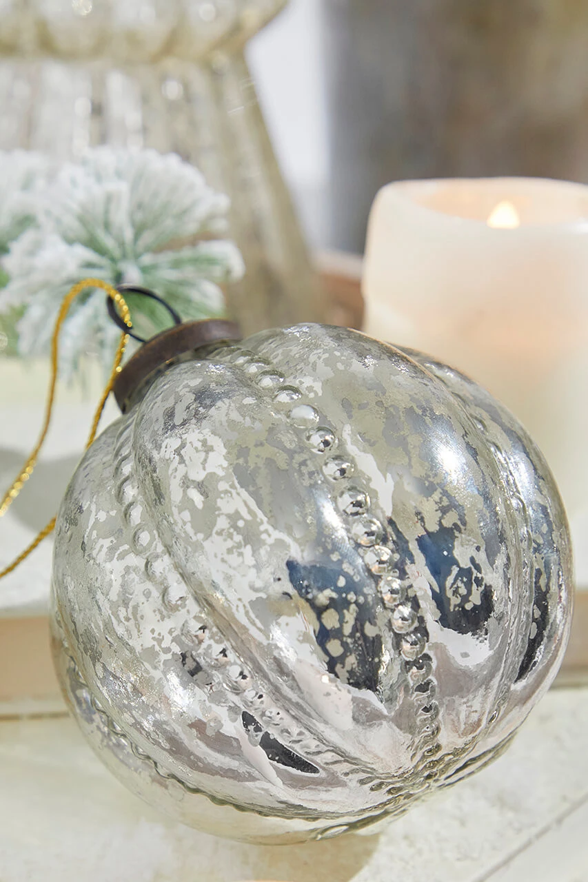4" Silver Beaded Mercury Glass Ornament - Image 2