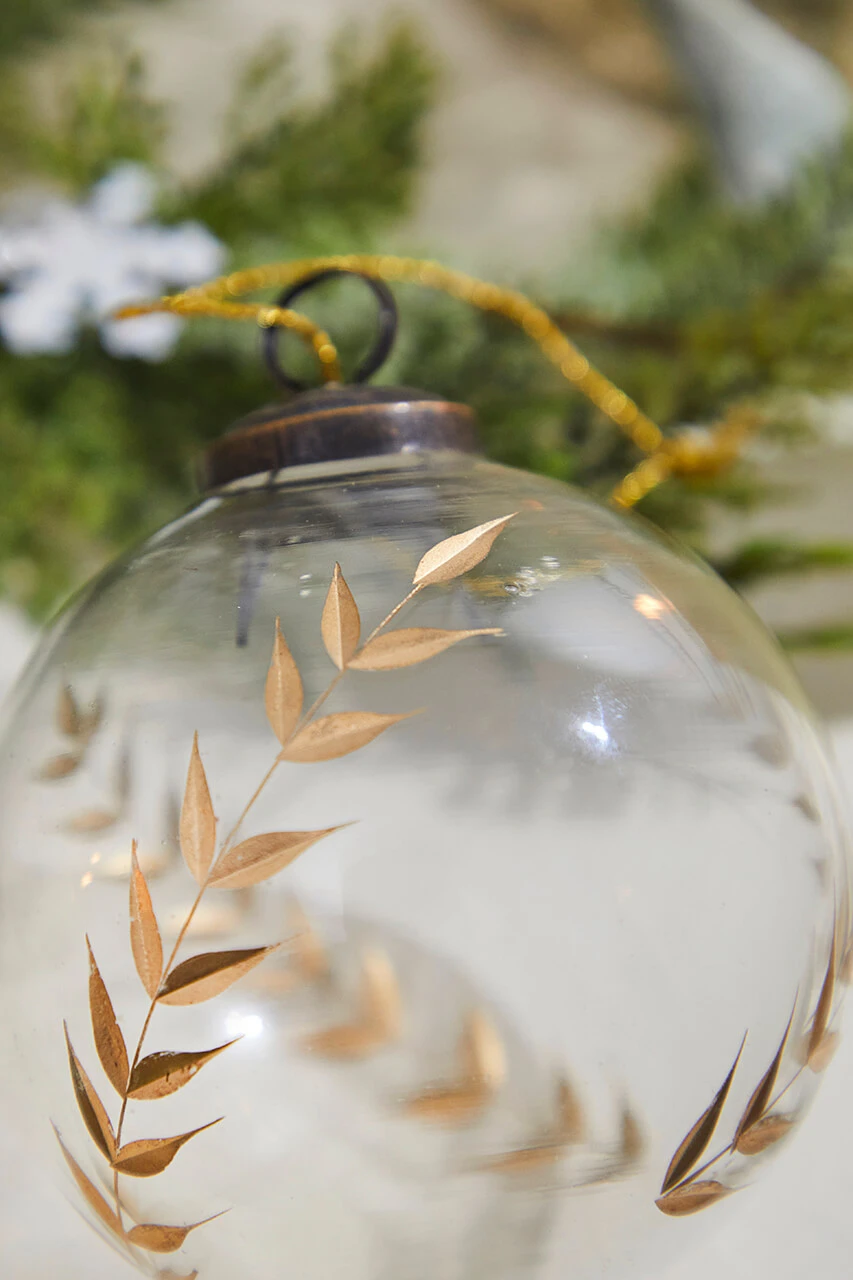 4" Golden Etched Laurel Glass Ornament - Image 2