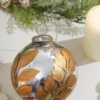 4" Round Antique Mercury Glass And Botanical Gold Etched Ornament