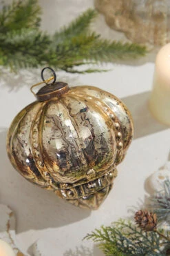 5" Regal Beaded Antique Gold Mercury Glass Ornament