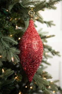 12" Beaded Finial Ornament - Red