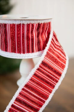 2.5” X 10 Yard Glitter Stitch Linen With Fur Edge Ribbon