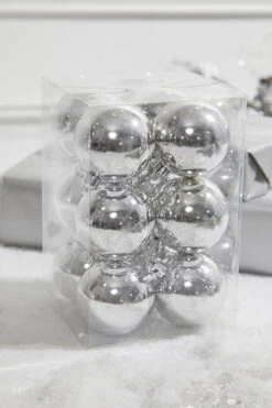 2” Shiny Silver Ball Ornaments - Set Of 12