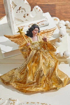 9" Gold Fabric Flying Black Angel Ornament