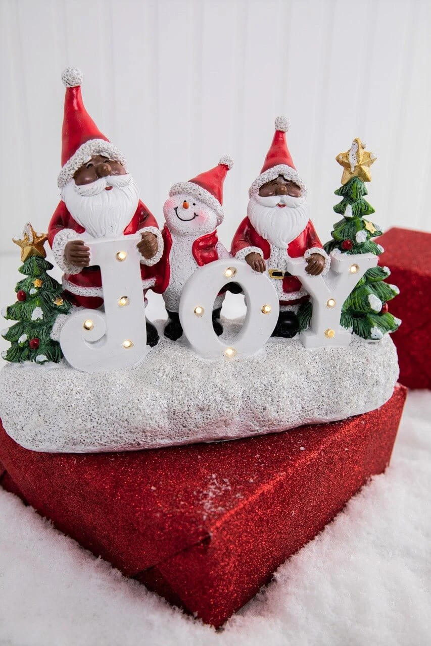 African American Santa W/ Snowmen Lighted Holiday Resin Figure - Image 3
