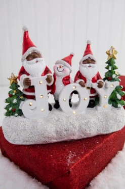 African American Santa W/ Snowmen Lighted Holiday Resin Figure