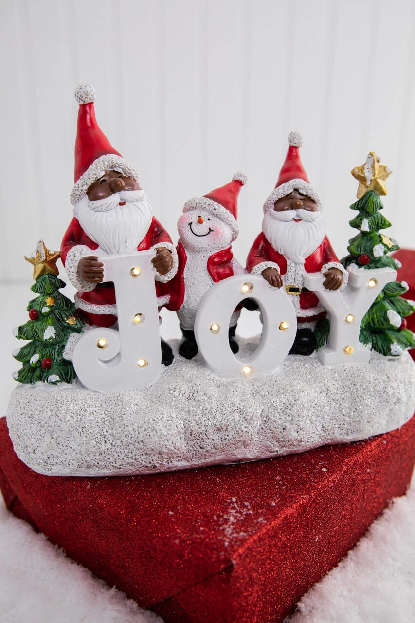 African American Santa W/ Snowmen Lighted Holiday Resin Figure