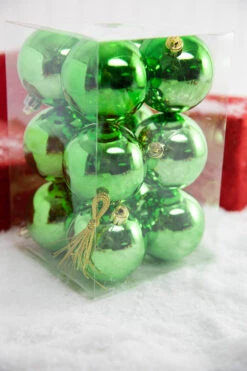 2.5โ Apple Green Shiny Ball Ornaments - Set Of 12
