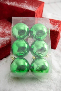 3” Green Shiny Ball Ornaments - Set Of 6