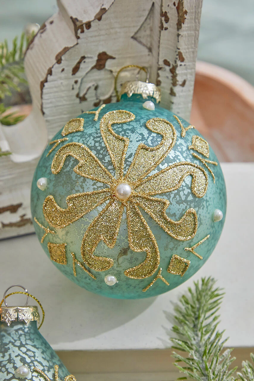 4" Mercury Glitter Bead/Pearl Ornament - Image 3