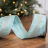 2.5” X 5 Yard Aqua With Gold Stripe Trim Dupioni Ribbon
