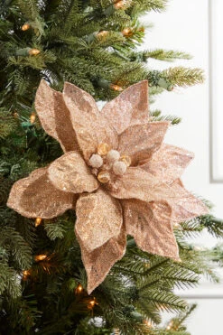 24" Rose Gold Beaded Sequins Poinsettia Stem