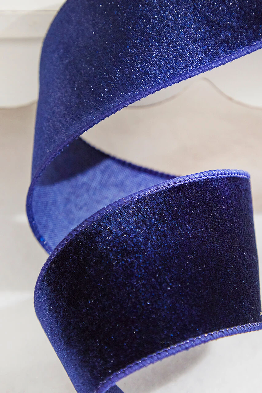 2.5" X 10 Yard Blue Velvet Wired Ribbon - Image 2