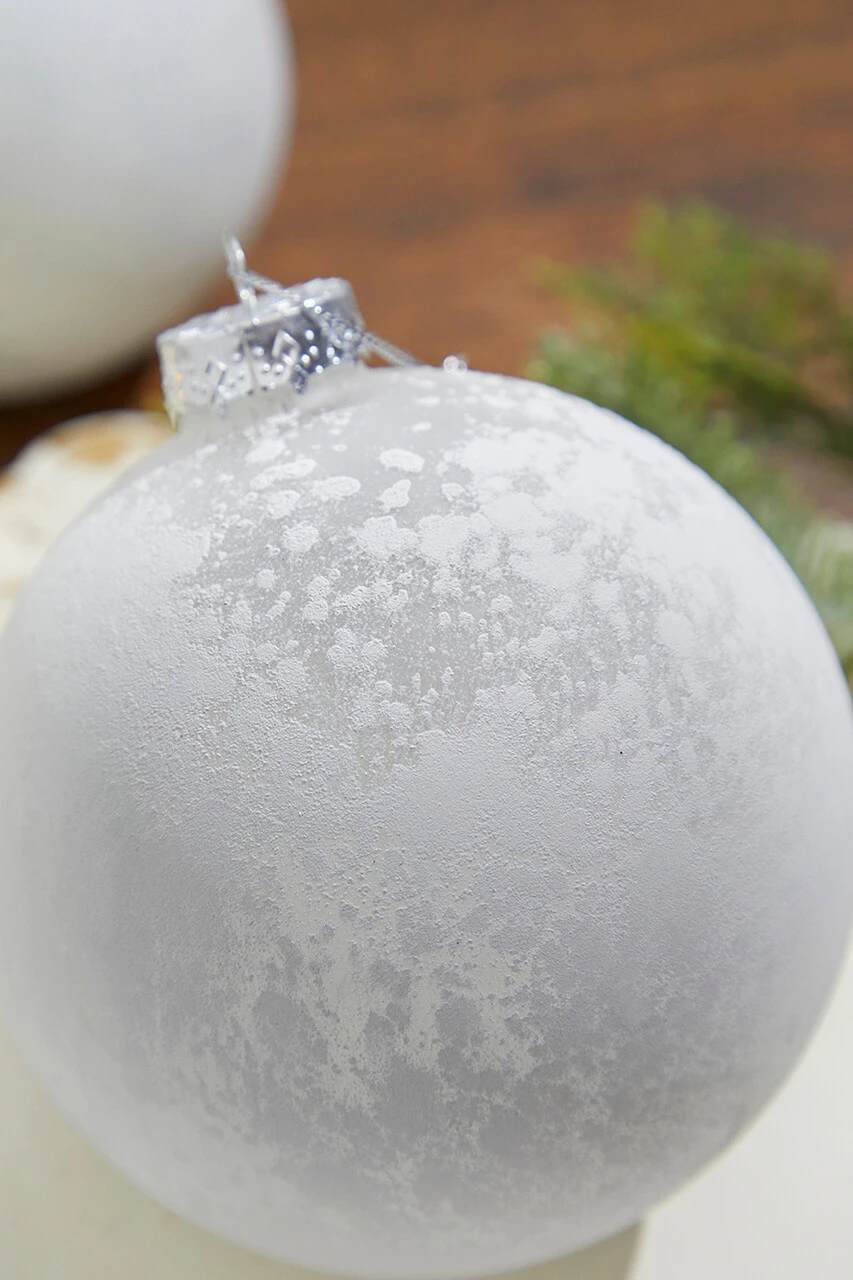 5" Frosted White Christmas Ball Ornaments - Set Of 6 - Image 4