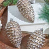 6.5" Brown/White Snowed Pine Cone Ornament Box - Set Of 3