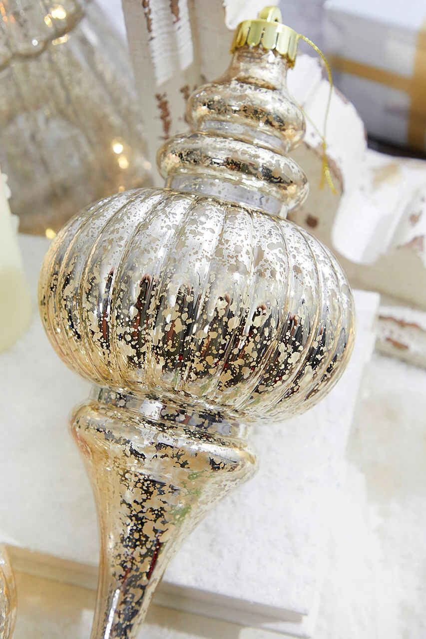 10" Mercury Ridged Finial Ornament - Set Of 2 - Image 2