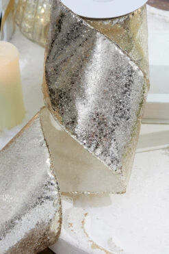 4" X 10 Yard Champagne Glitter Wired Ribbon