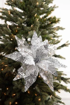 22β Velvet Sheer Poinsettia Stem - Silver