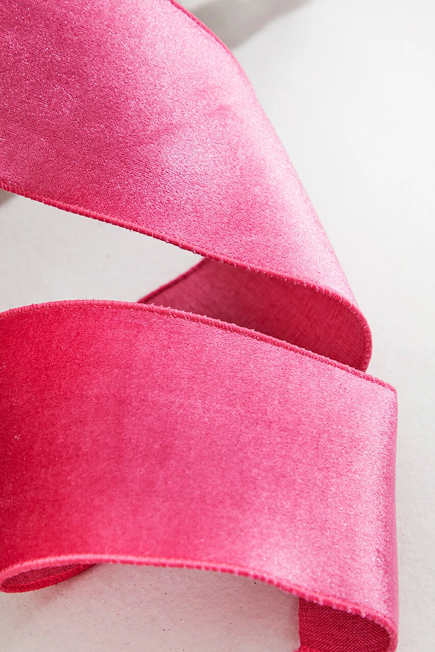 4" X 10 Yard Fuchsia Pink Velvet Wired Ribbon - Image 2