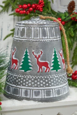 10” Iron Pressed Bell With Deer & Tree Detail