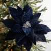22” X 17” Giant Velvet Poinsettia Stem - Midnight Blue